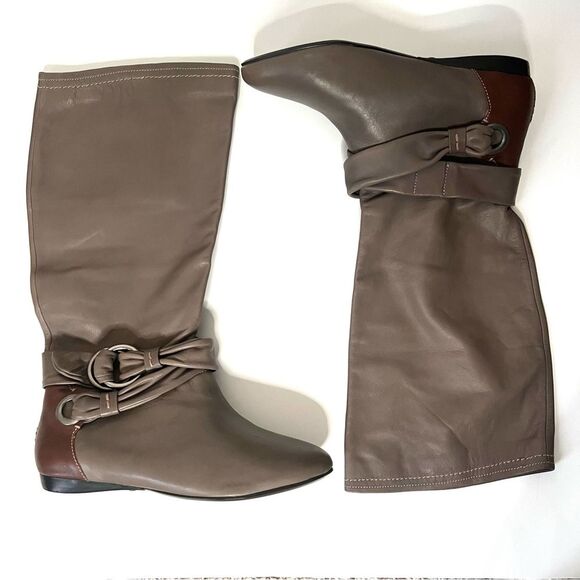 VTG Y2K B Makowsky FREBAY Leather Mocha Mouse Boho Buckle Slouch Boots SZ 7.5W - Picture 2 of 12